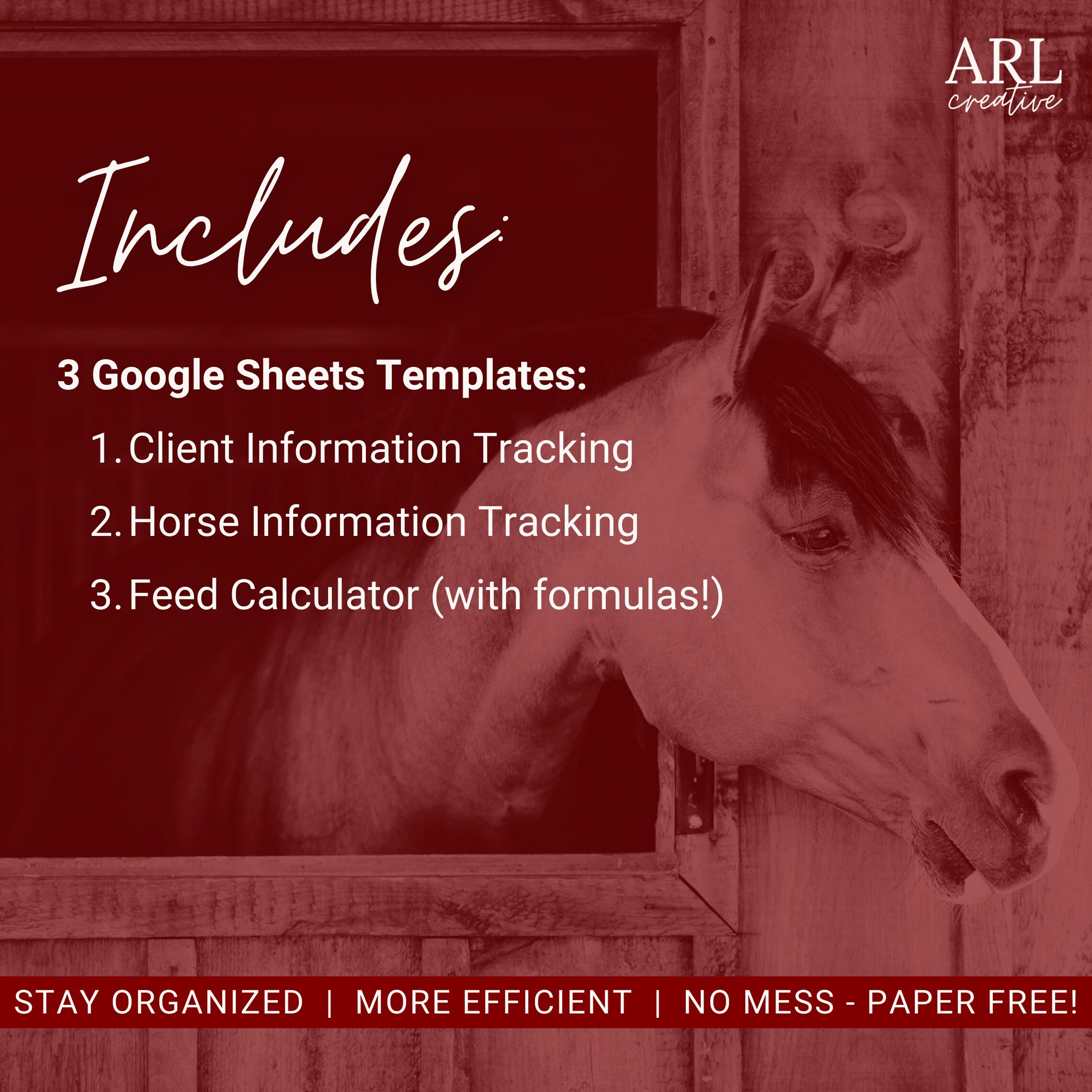 Horse Farm Management Spreadsheet Barn or Stable Organization Equine