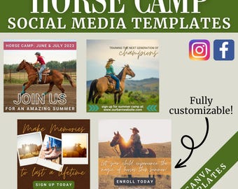 Western Horse Camp Social Media Templates | Equestrian Canva Design