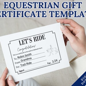 Horseback Riding Gift Certificate | Horse Lessons Gift Voucher | Printable Birthday Gift Experience | Canva Template