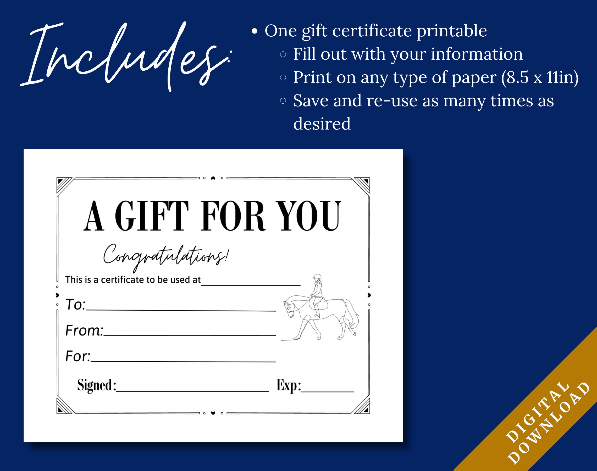 Horseback Riding Gift Certificate | Horse Lessons Gift Voucher ...