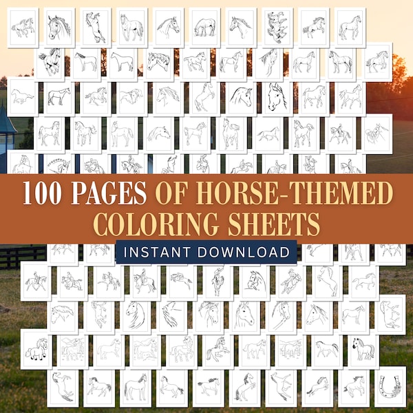100 Horse Coloring Pages | Horses Coloring Book for Kids | Horse Camp Activity | Horse Art | Draw Horse and Pony | Homeschool Horse Lessons