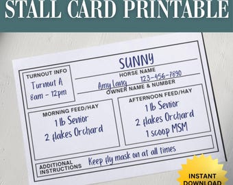 Printable Horse Stall Sign | Equine Name Plate Card (PDF)