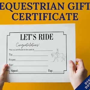 Horseback Riding Gift Certificate | Horse Lessons Gift Voucher | Printable Birthday Gift Experience