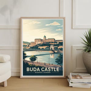 Buda Castle Budapest Hungary Travel Poster, Vintage Landmark Wall Art Print