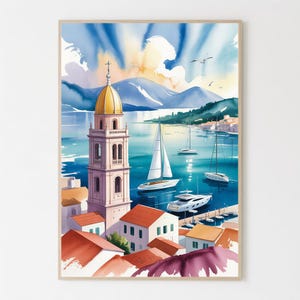 Split Chorwacja Wydruk - Plakat podróżniczy z akwarelą z wybrzeżem Dalmacji