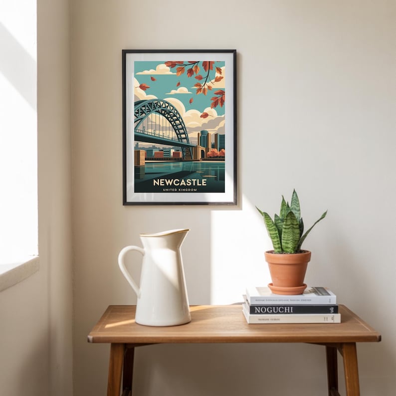 Newcastle Cityscape Art Print: Tyne Bridge, UK Travel Poster image 4