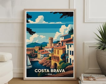 Costa Brava reseposter, akvarell landskapsväggkonst, Spanien heminredning