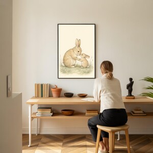 Rabbit Nursery Print, Woodland Bunny Wall Art, Parent and Child Watercolor Illustration image 7