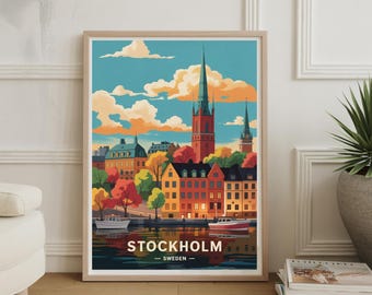 Stockholm Travel Poster: Mid-Century Modern Swedish Art Print