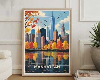 Watercolor New York City Skyline Poster: Manhattan Travel Art