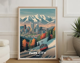 Utah Ski Resorts Travel Poster – Park City, Snowbird, Deer Valley Wall Art