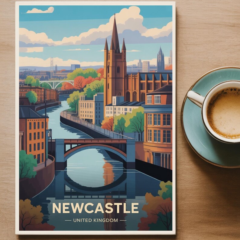 Stampa artistica del paesaggio urbano di Newcastle, decorazione da viaggio nel Regno Unito, regalo di compleanno e matrimonio immagine 5