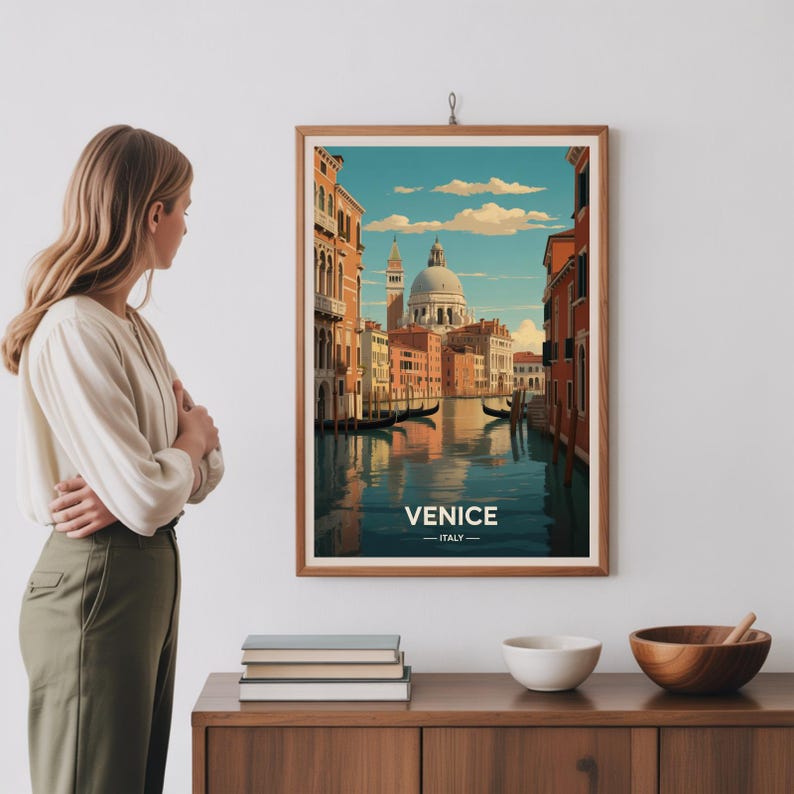 Venice Italy Travel Poster, Romantic Canal Wall Art, Italian Home Decor image 3