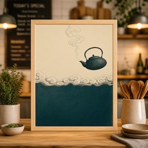 Japanische Teekanne, Kunstdruck, asiatische Küche, minimalistische Boho Wandkunst