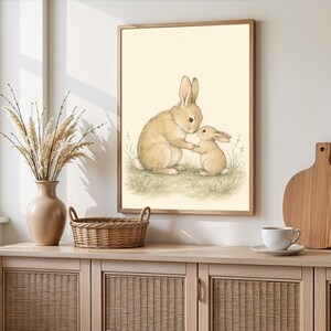 Rabbit Nursery Print, Woodland Bunny Wall Art, Parent and Child Watercolor Illustration image 5
