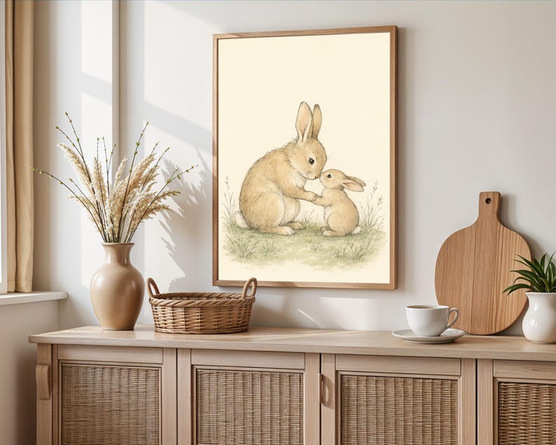 Rabbit Nursery Print, Woodland Bunny Wall Art, Parent and Child Watercolor Illustration image 5