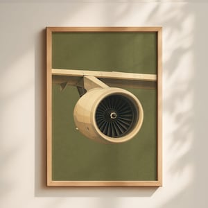 Green Aviation Engine Poster | Jet Turbine Close Up Illustration | Modern Aircraft Wall Art