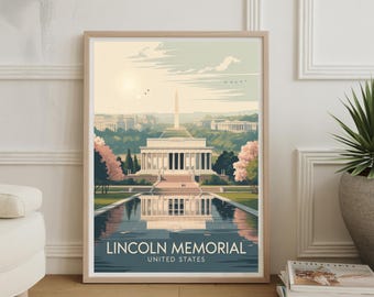 Lincoln Memorial Washington DC Travel Poster – Vintage Landmark Skyline Print