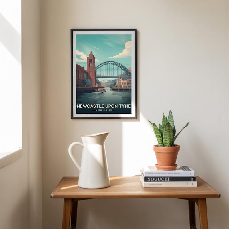 Newcastle Upon Tyne Cityscape Art Print, UK Travel Poster, Home Wall Décor image 4
