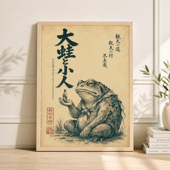 Frog Daruma Poster, Japanese Ink Wash Illustration Print, Toad