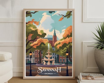 Savannah Forsyth Park Travel Poster - Mid-Century Modern Landscape Art, Eclectic Georgia Wall Decor