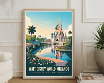 ヴィンテージ ウォルト・ディズニー・ワールド オーランド アメリカ合衆国 旅行ポスターアート - レトロなテーマパークの壁飾り、自宅やオフィスに最適、ユニークなギフトアイデア