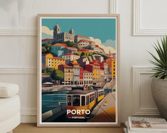 Porto Travel Poster, Portugal Cityscape Art, Douro River Illustration (Framed Print)