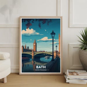Bath Cityscape Travel Poster, United Kingdom Art Print, Georgian Architecture Home Decor