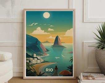 Póster de viaje de Río de Janeiro: Arte mural con paisaje urbano de Brasil