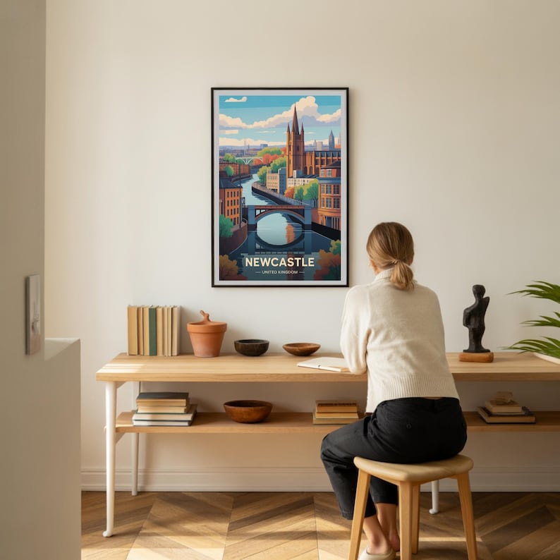 Stampa artistica del paesaggio urbano di Newcastle, decorazione da viaggio nel Regno Unito, regalo di compleanno e matrimonio immagine 8
