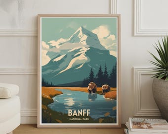 Banff National Park Vintage Travel Poster: Canadian Rockies Art