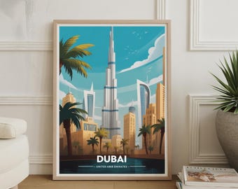 Póster del horizonte de Dubái: arte de viaje a los Emiratos Árabes Unidos, regalo de boda único, decoración personalizada para el hogar