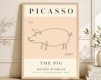 Picasso The Pink Pig Exhibition Poster, Vintage Minimalist Line Art Print