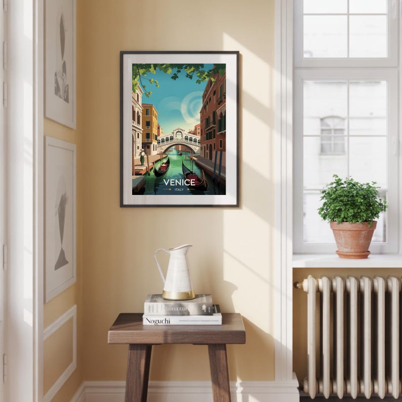 Venice Italy Travel Poster: Vintage Rialto Bridge Watercolor Art image 3