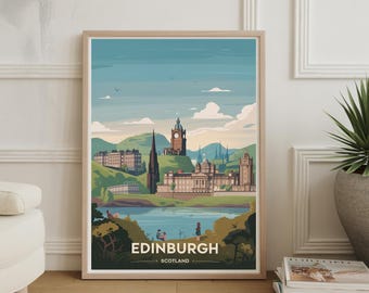Plakat podróżniczy Vintage z Edynburga: wydruk artystyczny ze Szkocji