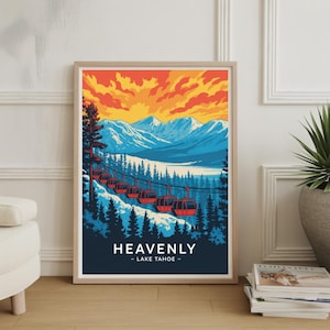 California Ski Destinations Poster, Lake Tahoe & Heavenly Mountain Wall Art, Ski Resort Travel Decor, Kirkwood Northstar