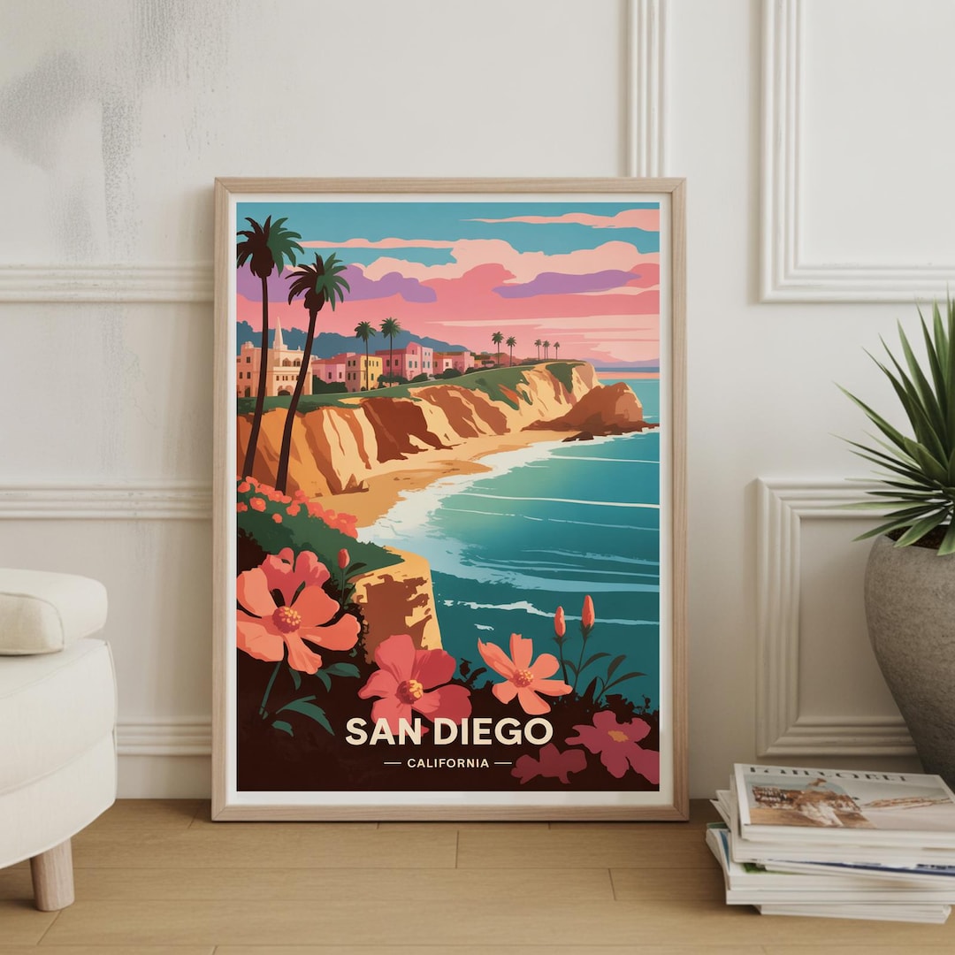 San Diego Travel Poster: Retro Mid-century Modern California Art - Etsy