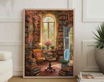 Vintage Library Poster, Bookshelf Print, Literary Nostalgia Wall Art