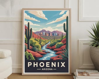 Phoenix Arizona Travel Poster: Desert Landscape Art Print