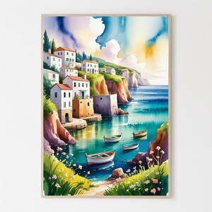Cornwall Coast Watercolor Painting Coastal Wall Art Poster