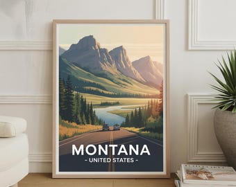 Montana Travel Poster: Scenic Landscape Art Print