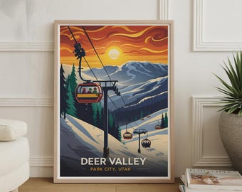 Póster de la estación de esquí de Deer Valley: arte retro de viajes de Utah