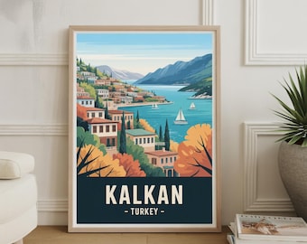 Poster de voyage Kalkan en Turquie : oeuvre d'art murale sur la Riviera turque