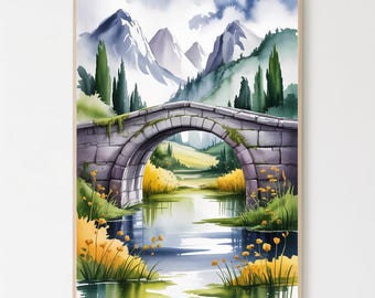 The Kelpies Watercolor Art Print - Scottish Landscape Painting