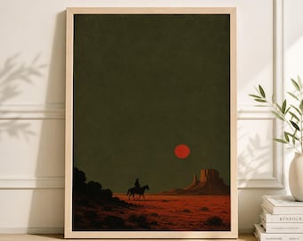 Retro Horseback Riding Poster, Vintage Cowboy Wall Art, Western Horse Print, Rustic Ranch Decor