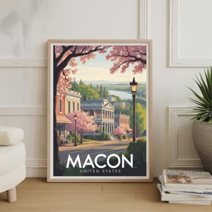 Vintage Macon reseaffisch – Retro väggkonst, souvenirtryck från USA