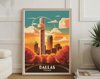 Dallas Texas Travel Poster: Retro Mid-Century Modern City Art