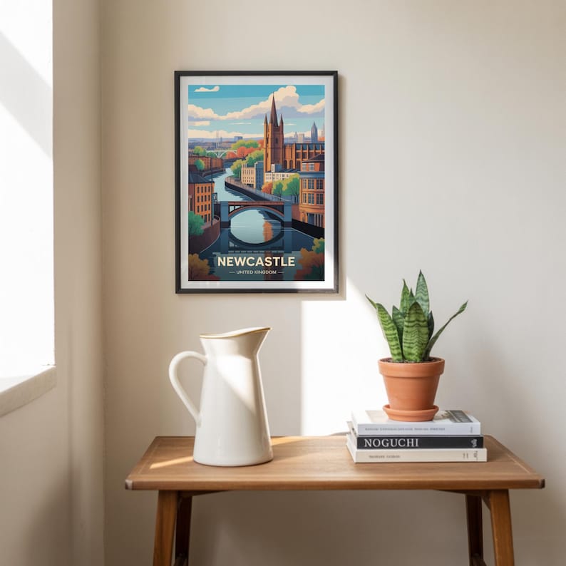 Stampa artistica del paesaggio urbano di Newcastle, decorazione da viaggio nel Regno Unito, regalo di compleanno e matrimonio immagine 4