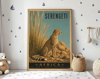 Lámina artística de guepardo, decoración de pared vintage de animales salvajes de safari, póster de guepardo del desierto