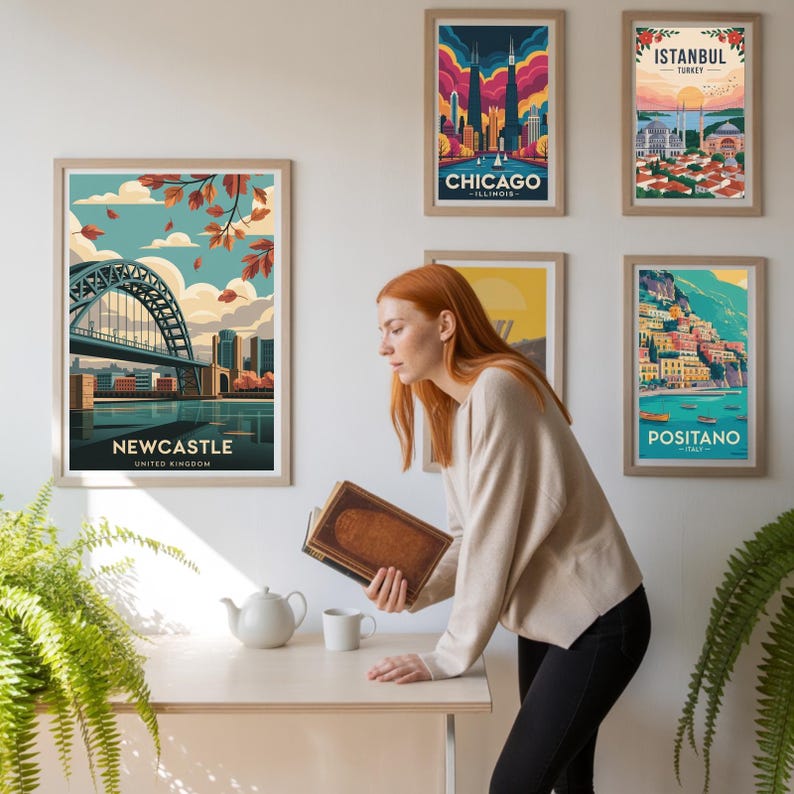 Newcastle Cityscape Art Print: Tyne Bridge, UK Travel Poster image 5
